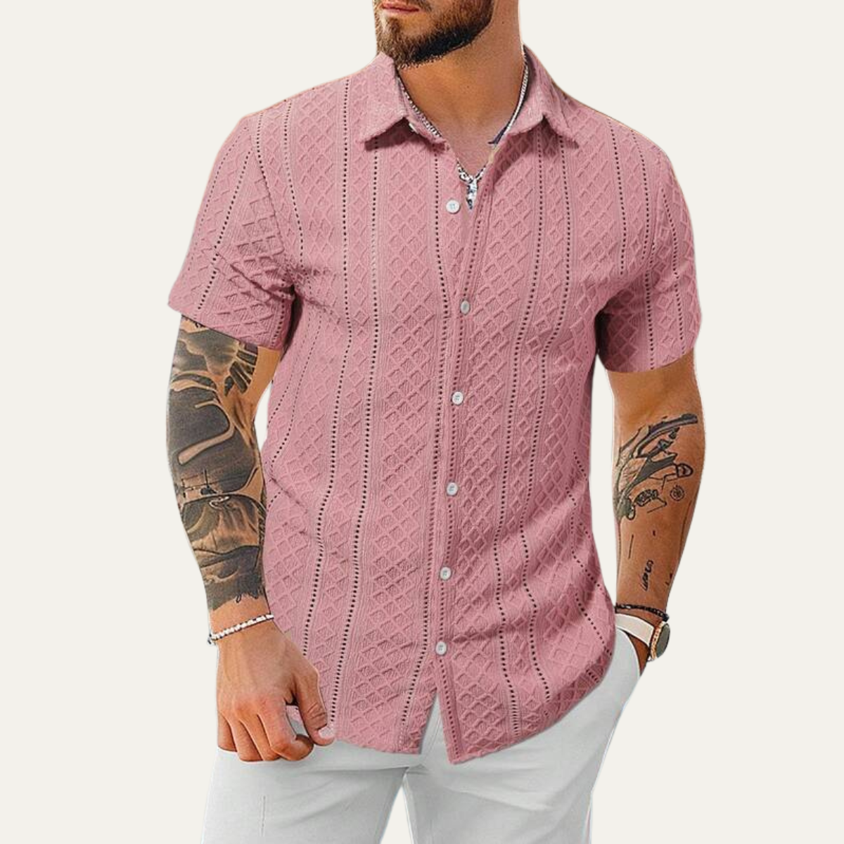 Men's Textured Button Up Shirt Casual Cotton