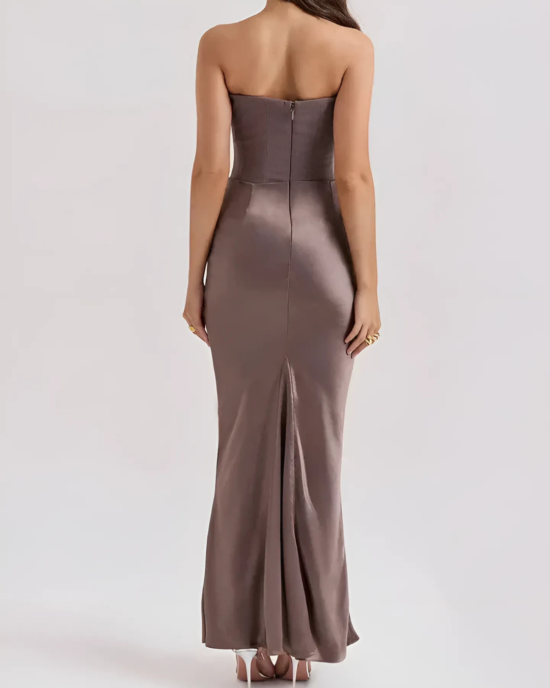 Women's Strapless Maxi Dress Corset-Seam Straight Skirt