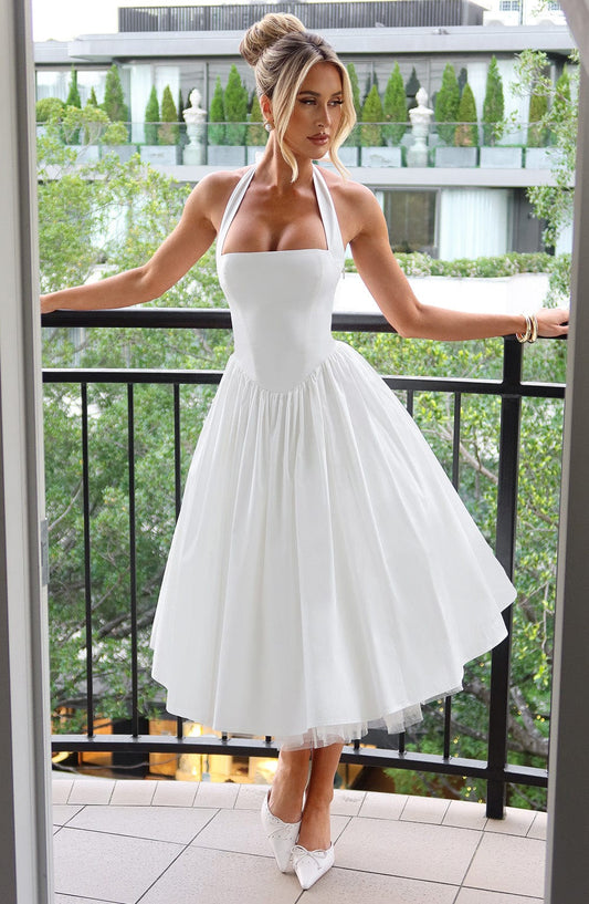 Women's Midi Dress Halter Neck Tulle Hemline - 
Fashinoza