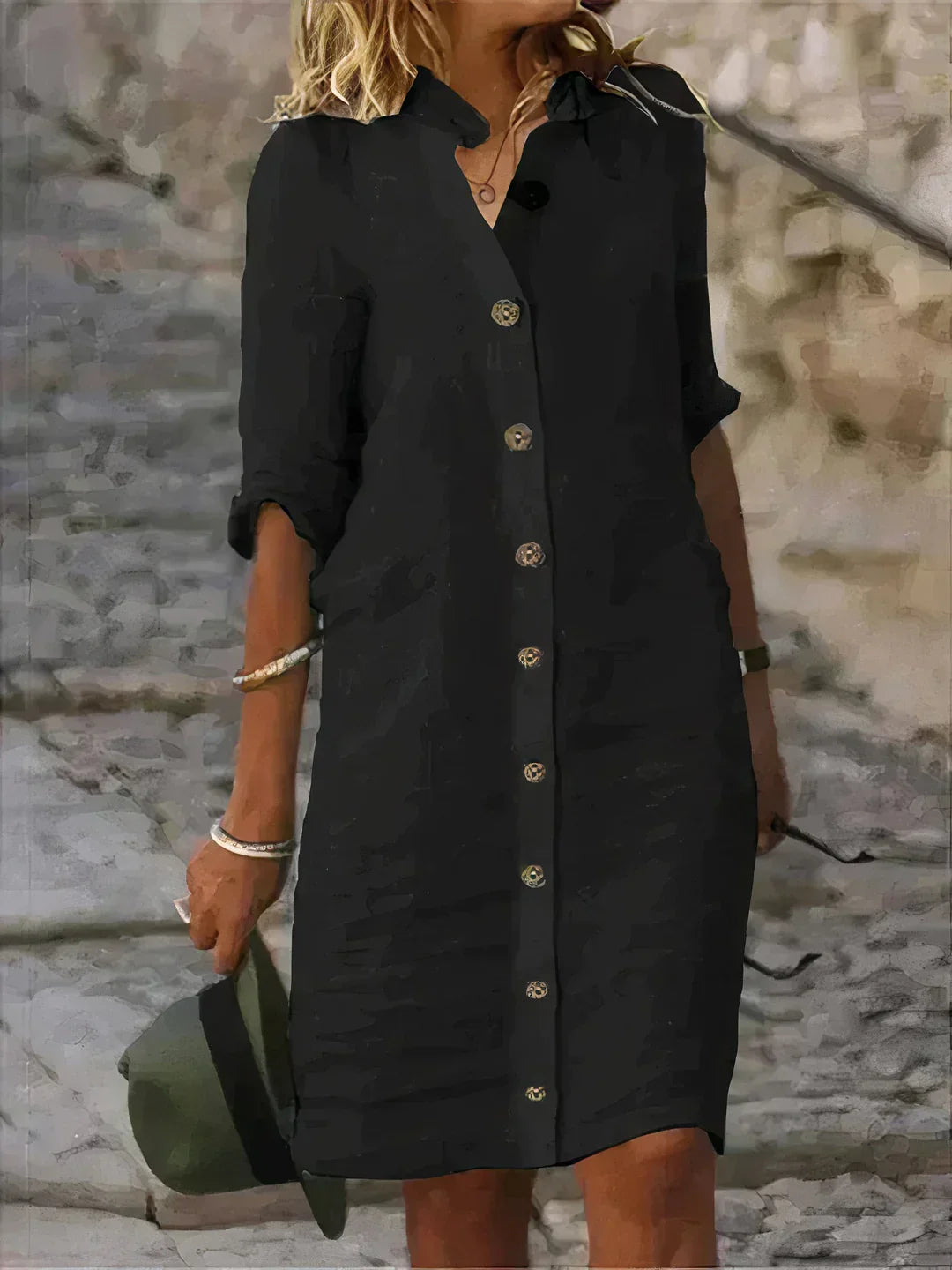Women's Linen Midi Dress Casual Summer Beige - Fashinoza