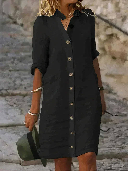 Women's Linen Midi Dress Natural - Fashinoza