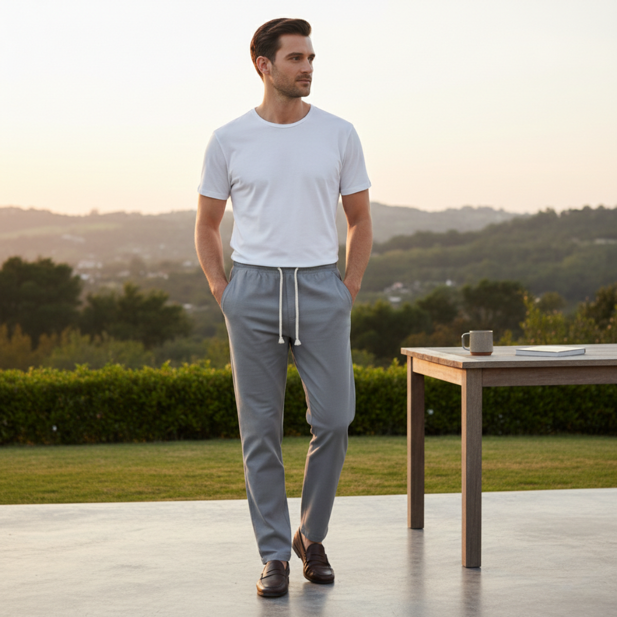 Men's Linen Blend Loose Fit Drawstring Pants Lightweight