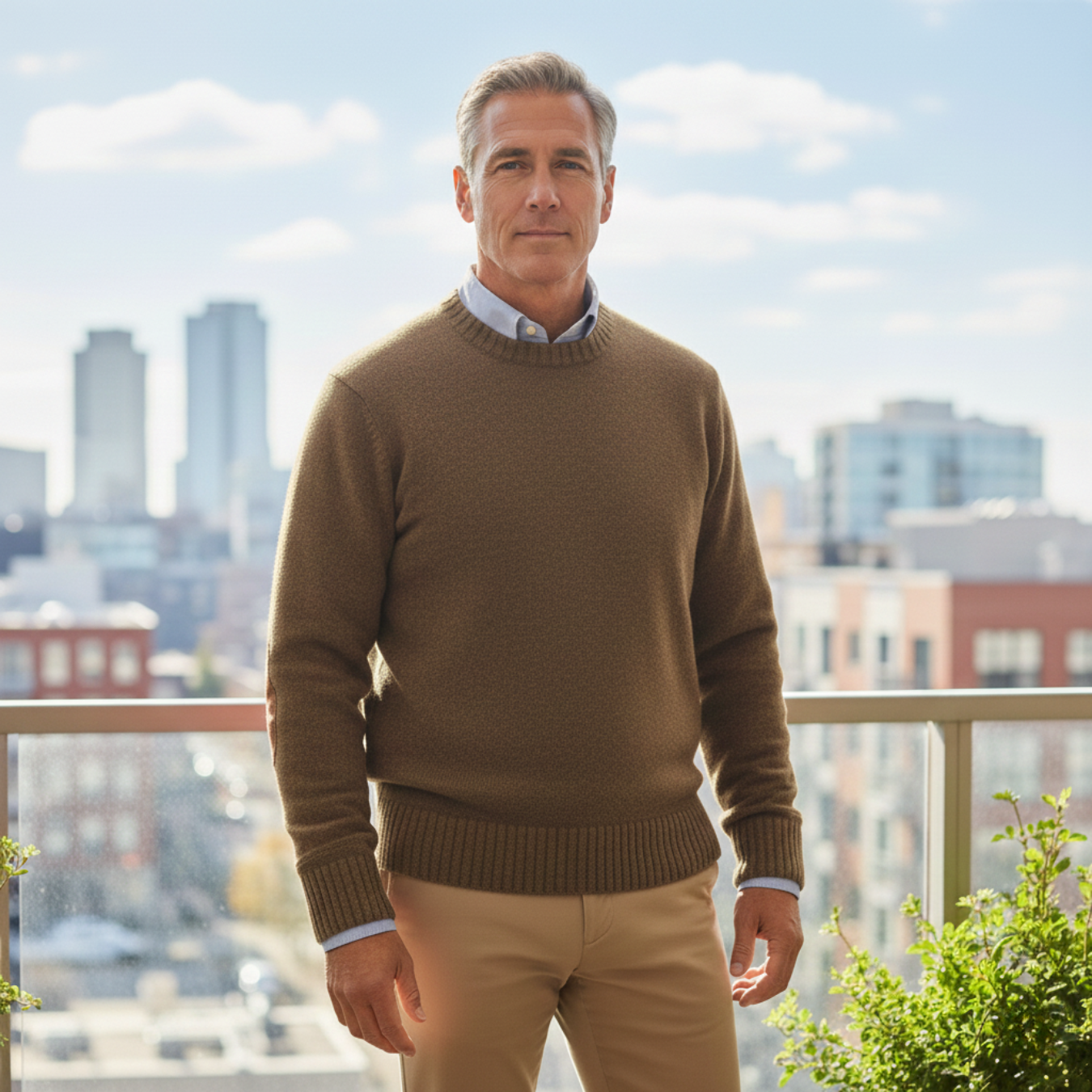 Briarwood Men's Knit Sweater Elbow Patches Oversized