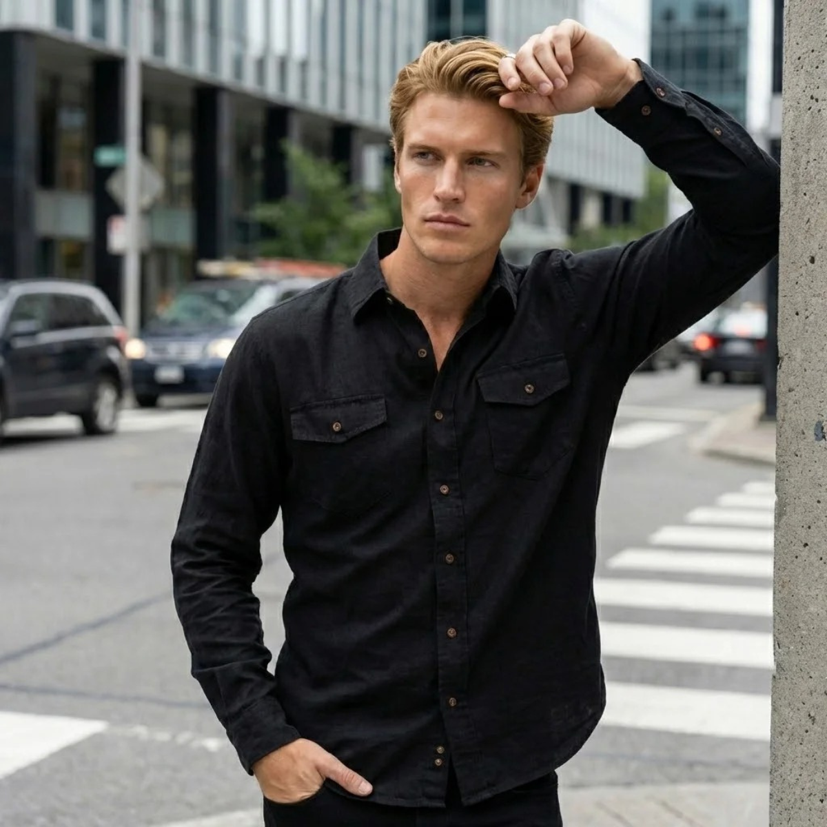 Men's Soft Casual Shirt Single Breasted Cotton Beige