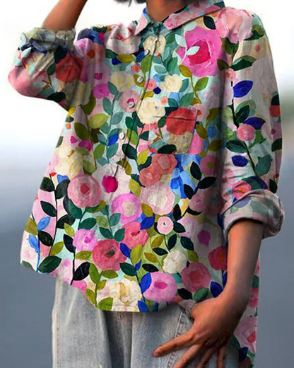 Maya | Women Floral Button Front Pocket Blouse