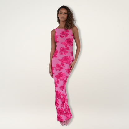 Women's Floral Maxi Dress Fitted Silhouette