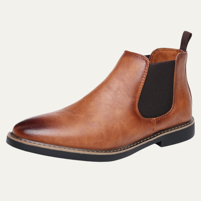 Men's Leather Chelsea Boots Ankle Slip On Black - Fashinoza