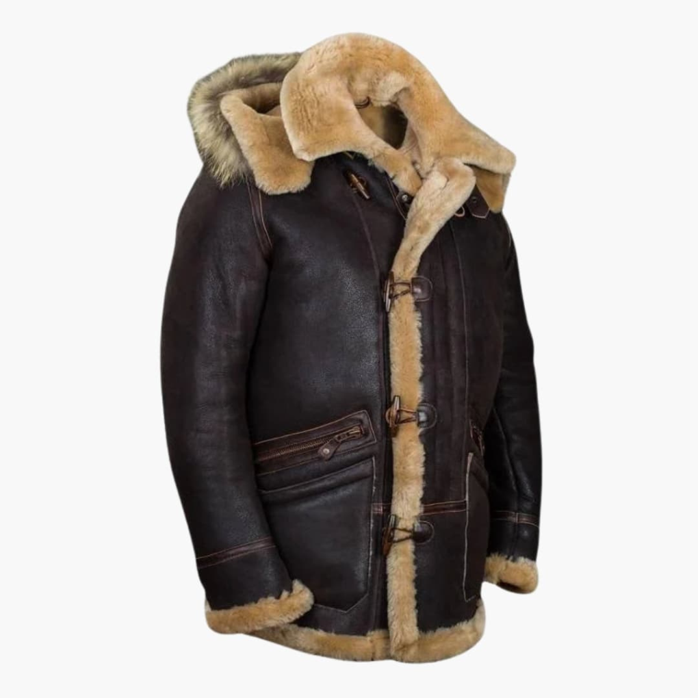 Men's Sheepskin Hooded Winter Jacket
