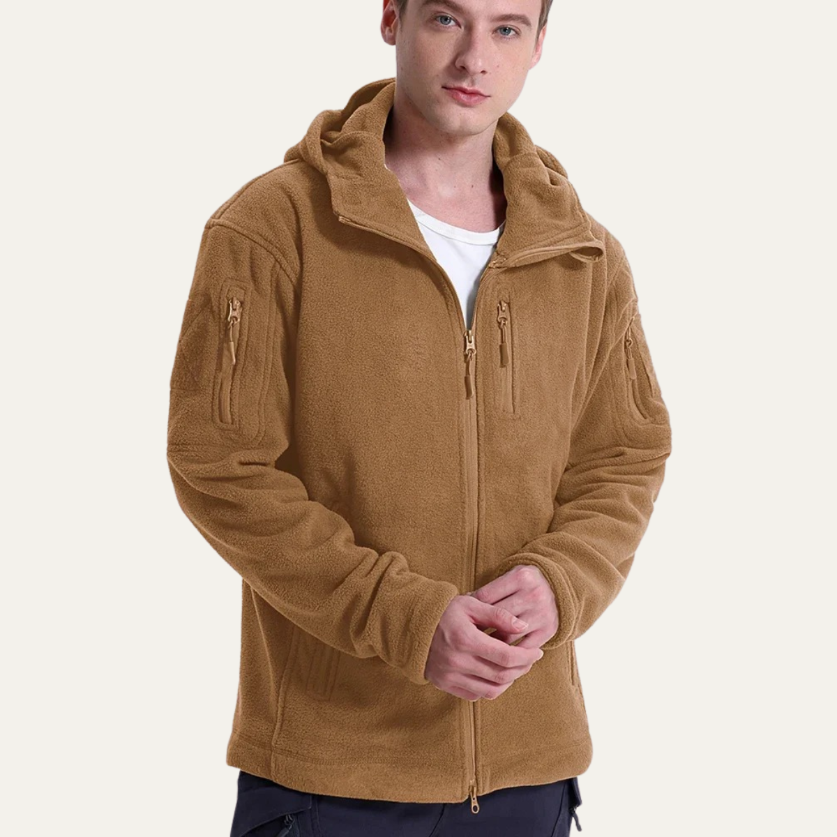 Men's Tactical Fleece Jacket With Hood And Pockets