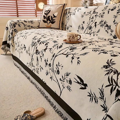 Floral Throw Blanket Fringed Trim