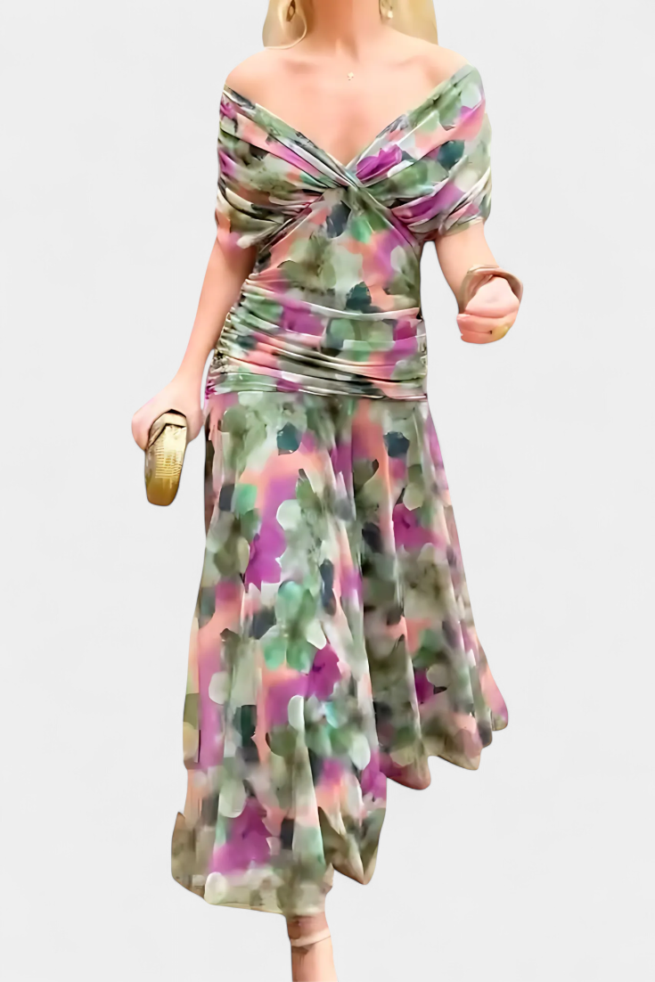 Off-Shoulder Drape Midi Dress