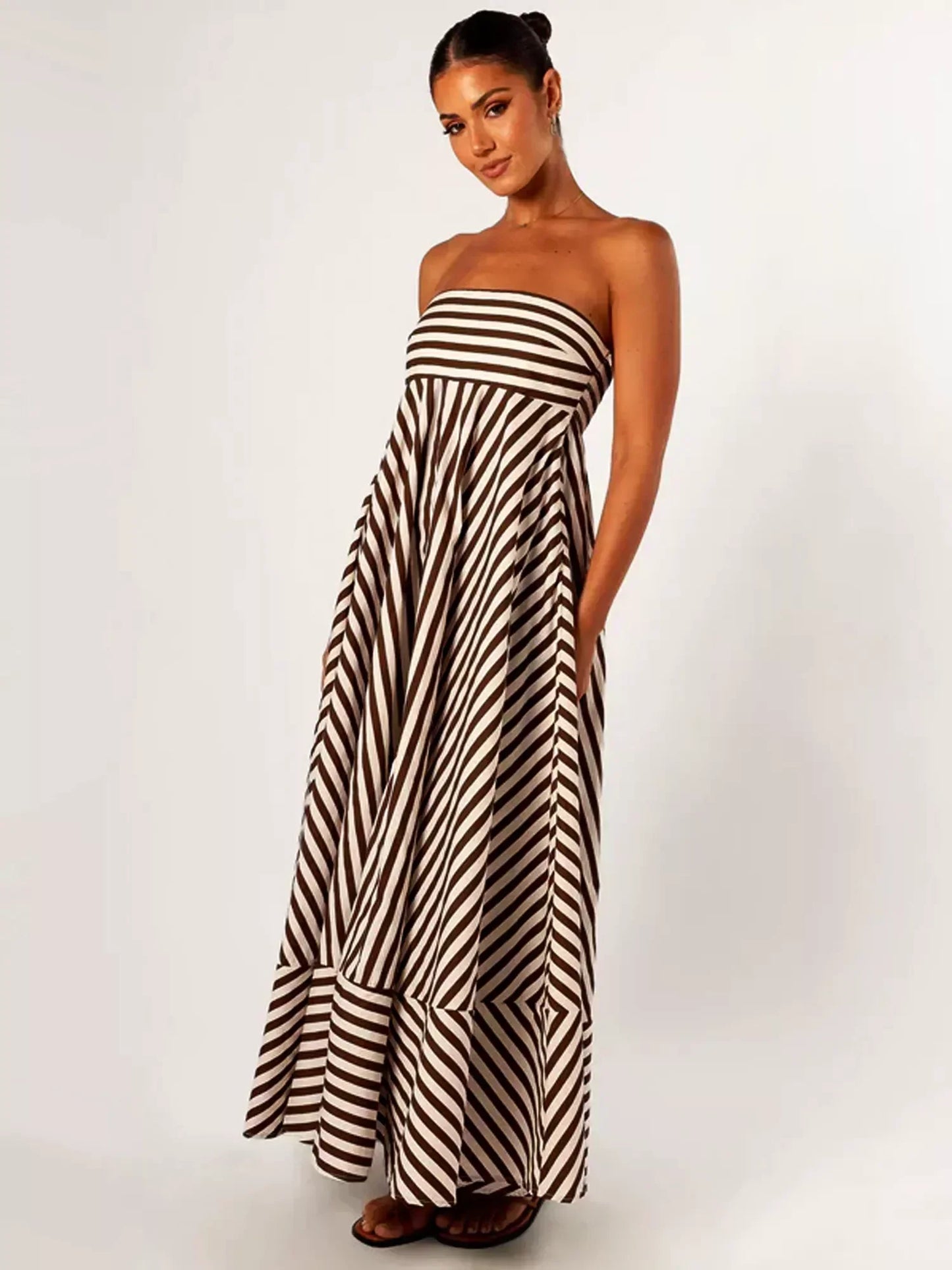 Women's Strapless Maxi Dress Elegant - 
Fashinoza