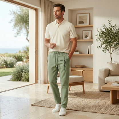 Men's Linen Drawstring Pants Breathable Relaxed Fit Beige