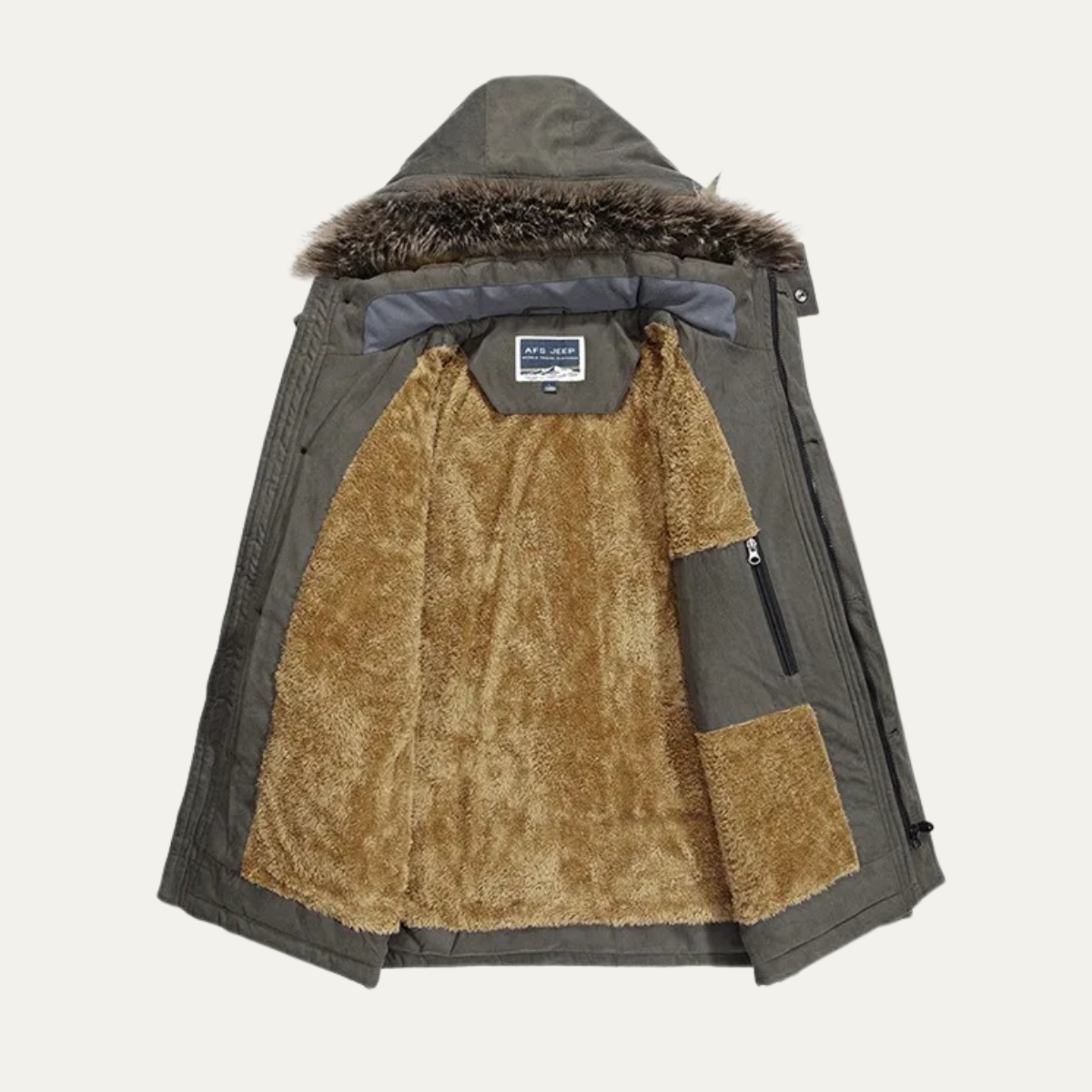 Men's Warm Hooded Fur Jacket Multi Pockets