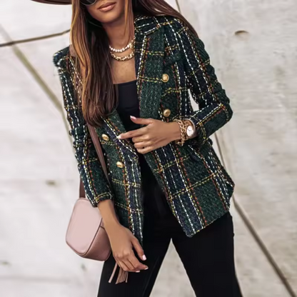 Women's Patterned Blazer Gold Buttoned Jacket