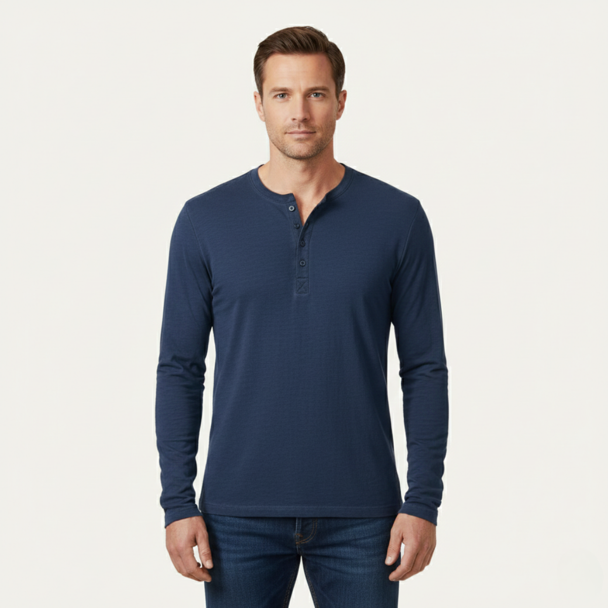 Men's Cotton Long Sleeve Henley Shirt Modern