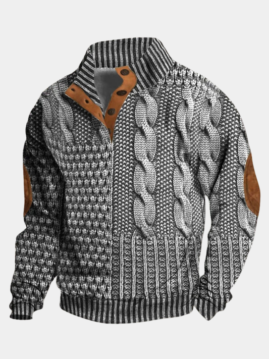 Men's Cable Knit Sweater Button Neck - Fashinoza