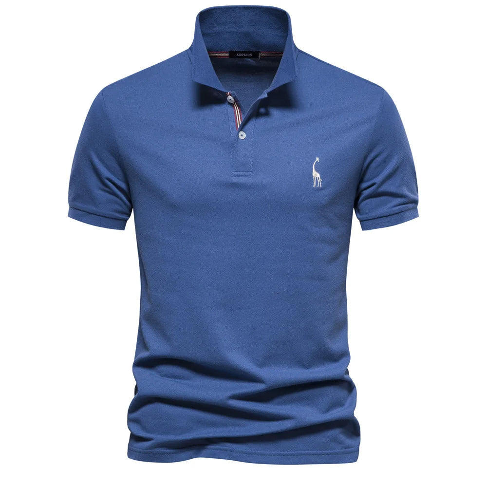 Cotton Polo Shirt Embroidered Deer Design