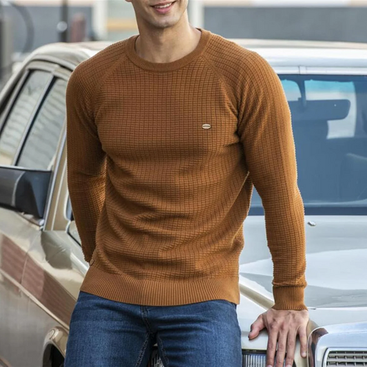 Men's Slim Fit Crew Neck Sweater Textured Knit Navy - Fashinoza