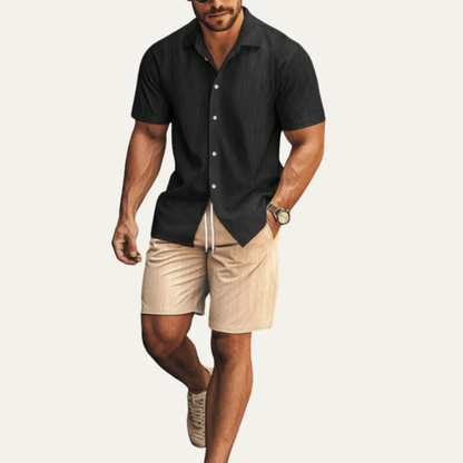 Men's Summer Shirt And Shorts Set Cotton Button Up