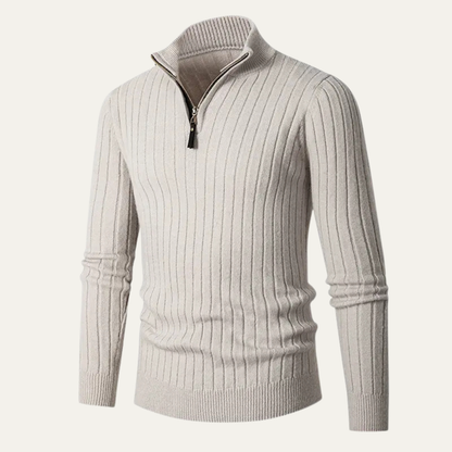 Men's Knitted Ribbed Sweater Half Zip Navy