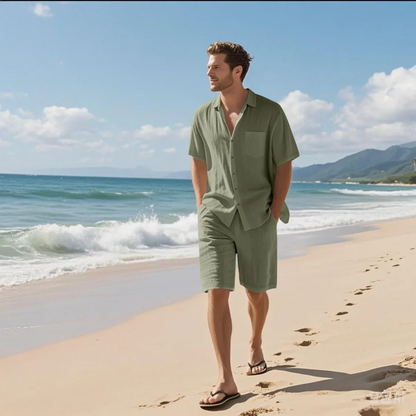 Men's Retro Beach Shirt And Shorts Set