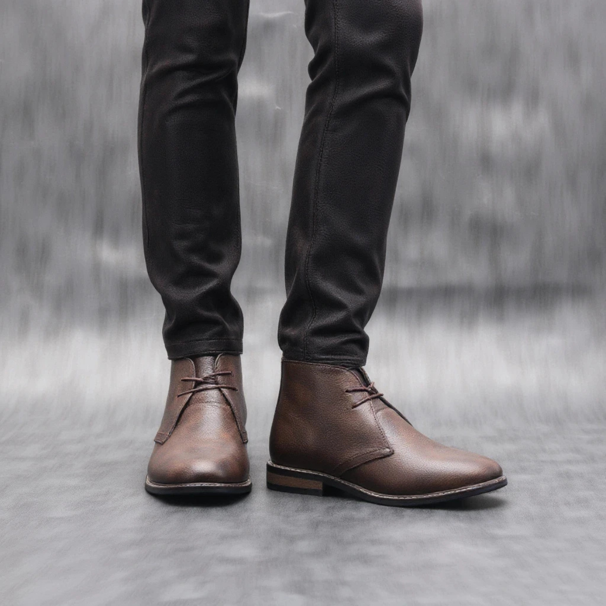 Men's Ankle Boots Brown Leather Vintage Style
