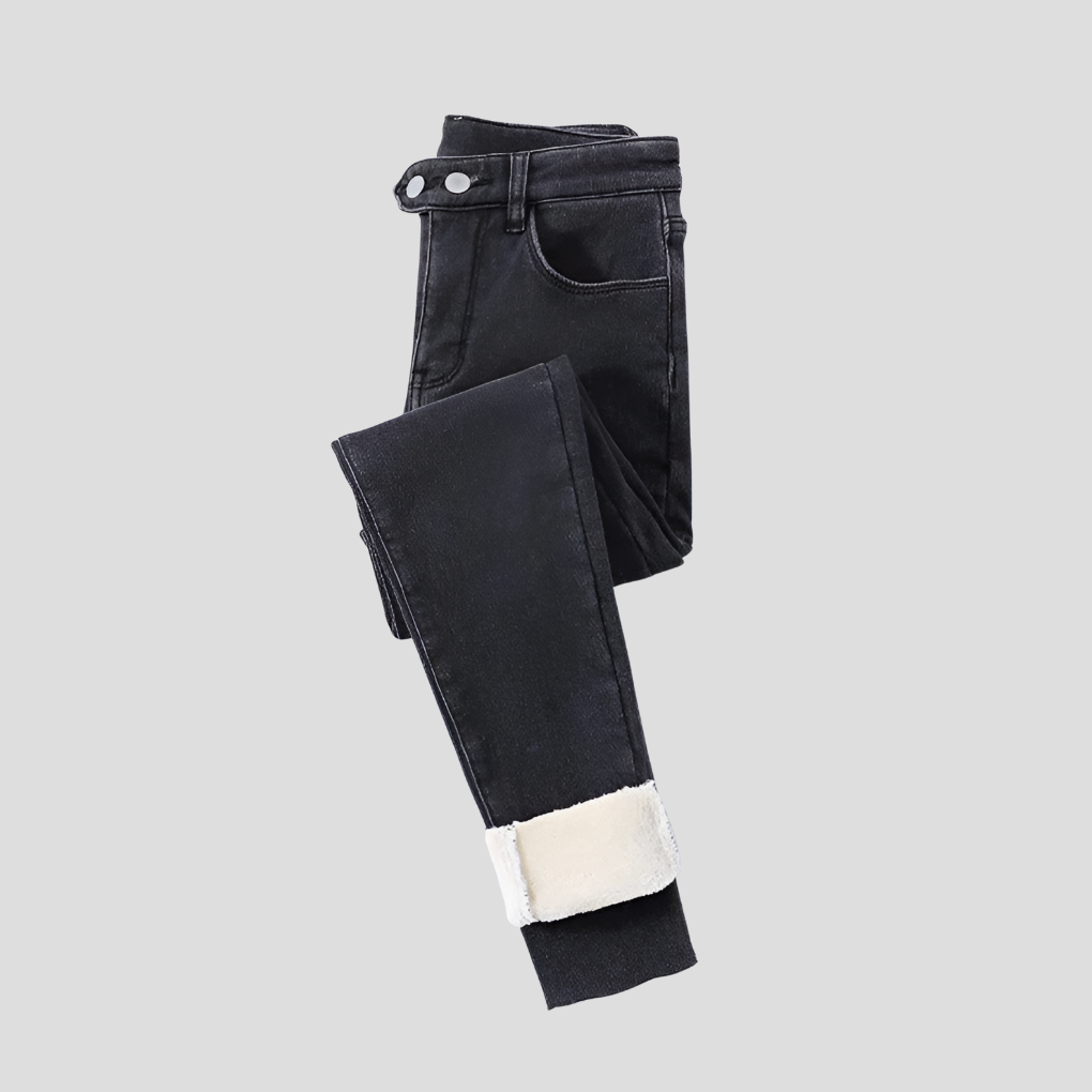 Women's High Waist Winter Jeans Thermal Lined Dark Blue