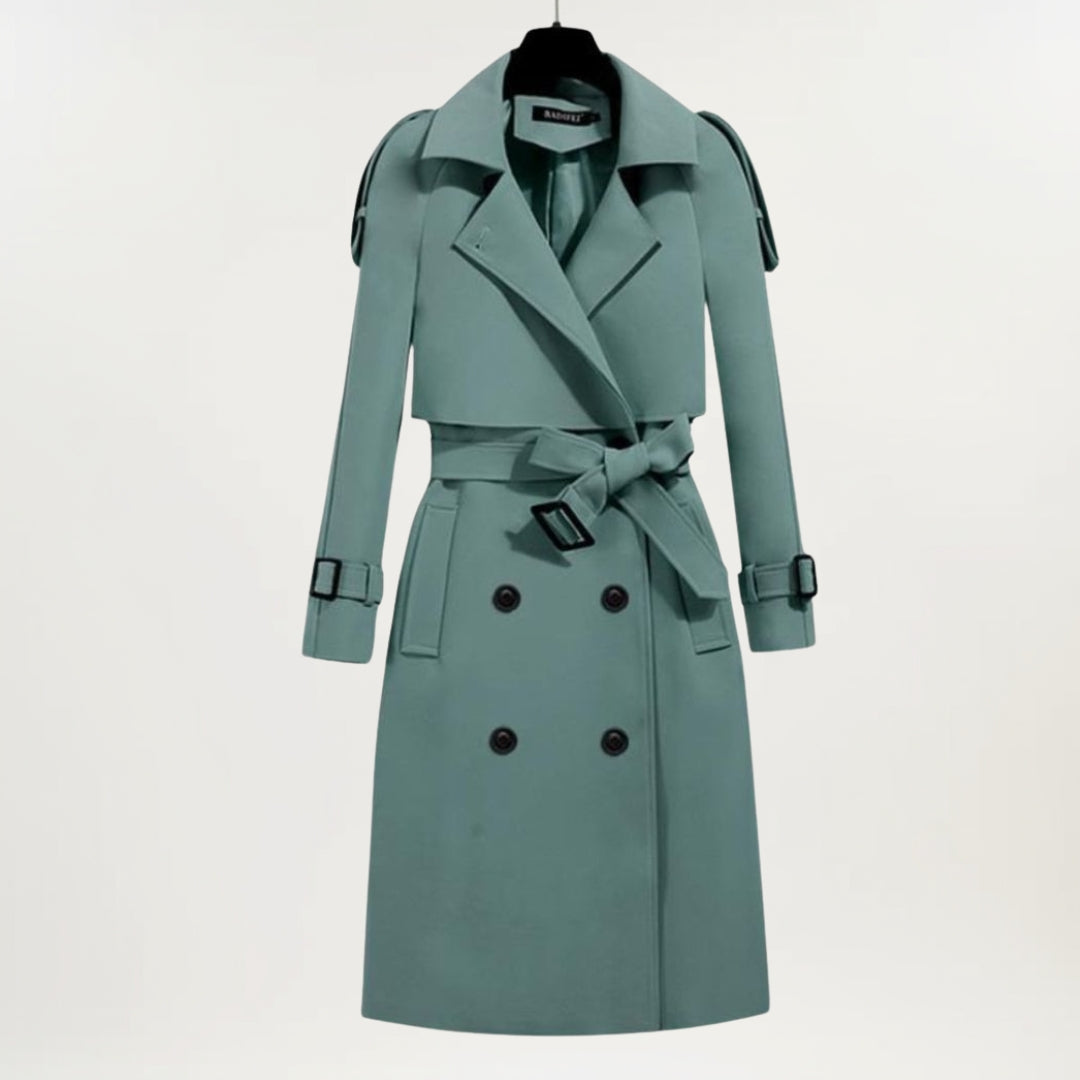 Women's Double Breasted Belted Trench Coat - Fashinoza