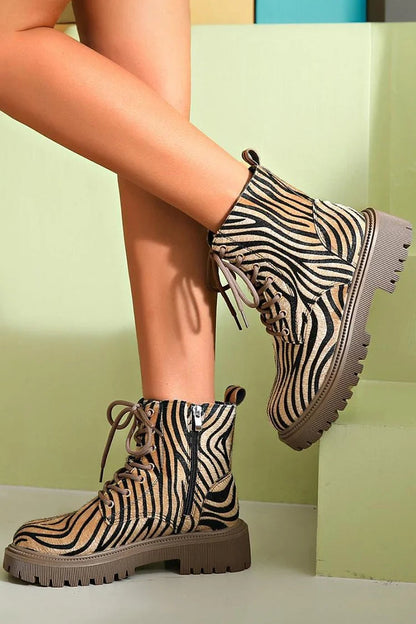 Women's Animal Print Platform Boots Lace Up Style