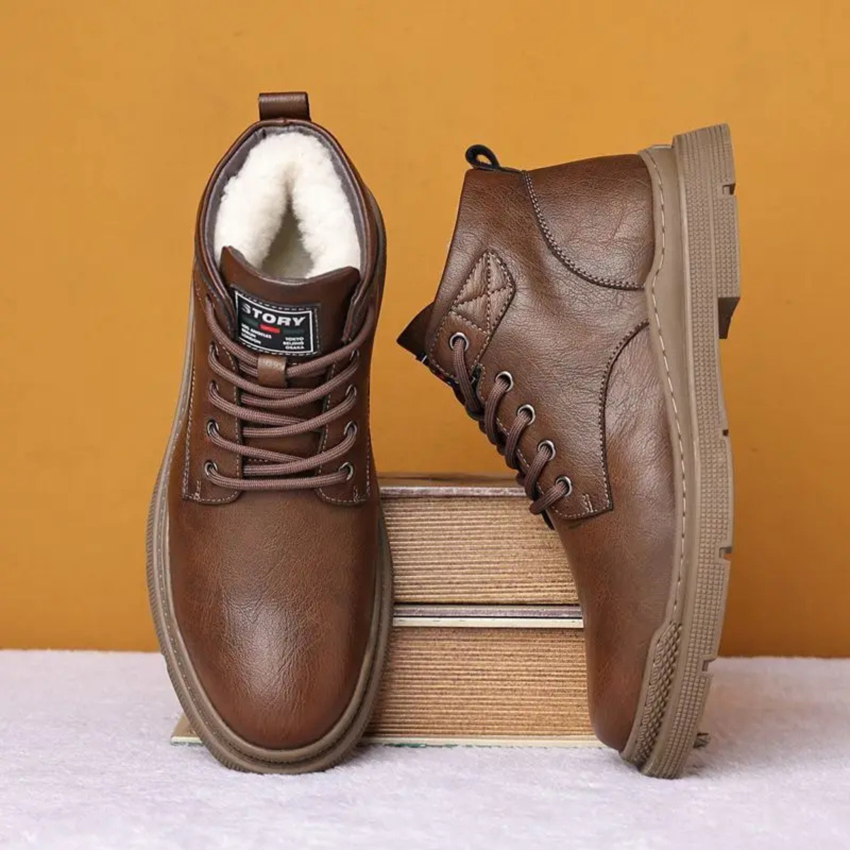 Men's Leather Ankle Boots Lace Up Black