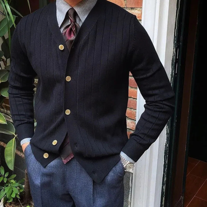 Men's Knit Cardigan Ribbed Button Up Beige