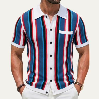 Men's Striped Polo Shirt Knit Retro Style