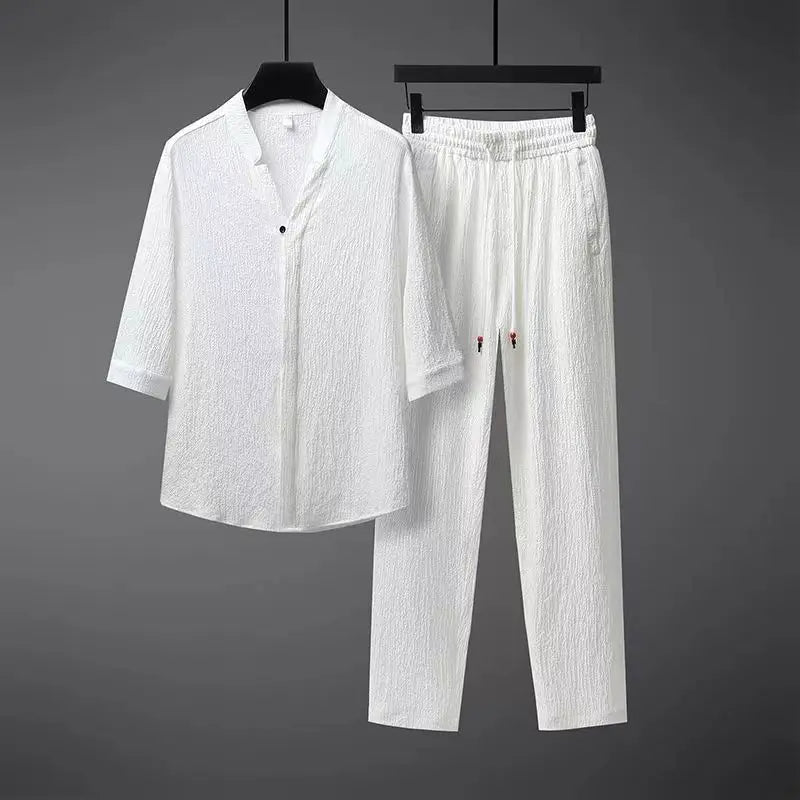 Men's Linen Tracksuit 2-Piece Classic Comfortable Set