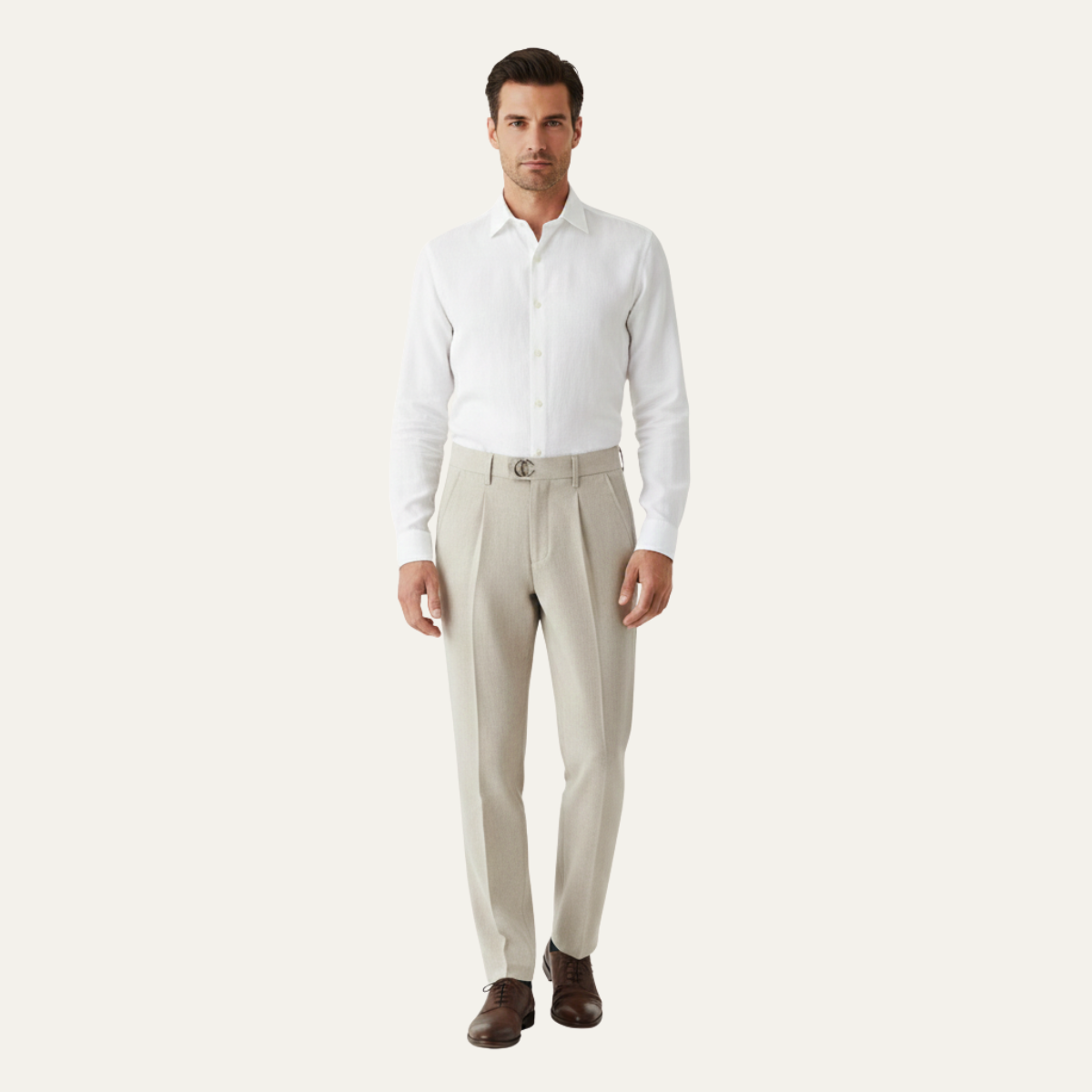 Men's Slim Fit Linen Dress Pants Pleated Beige