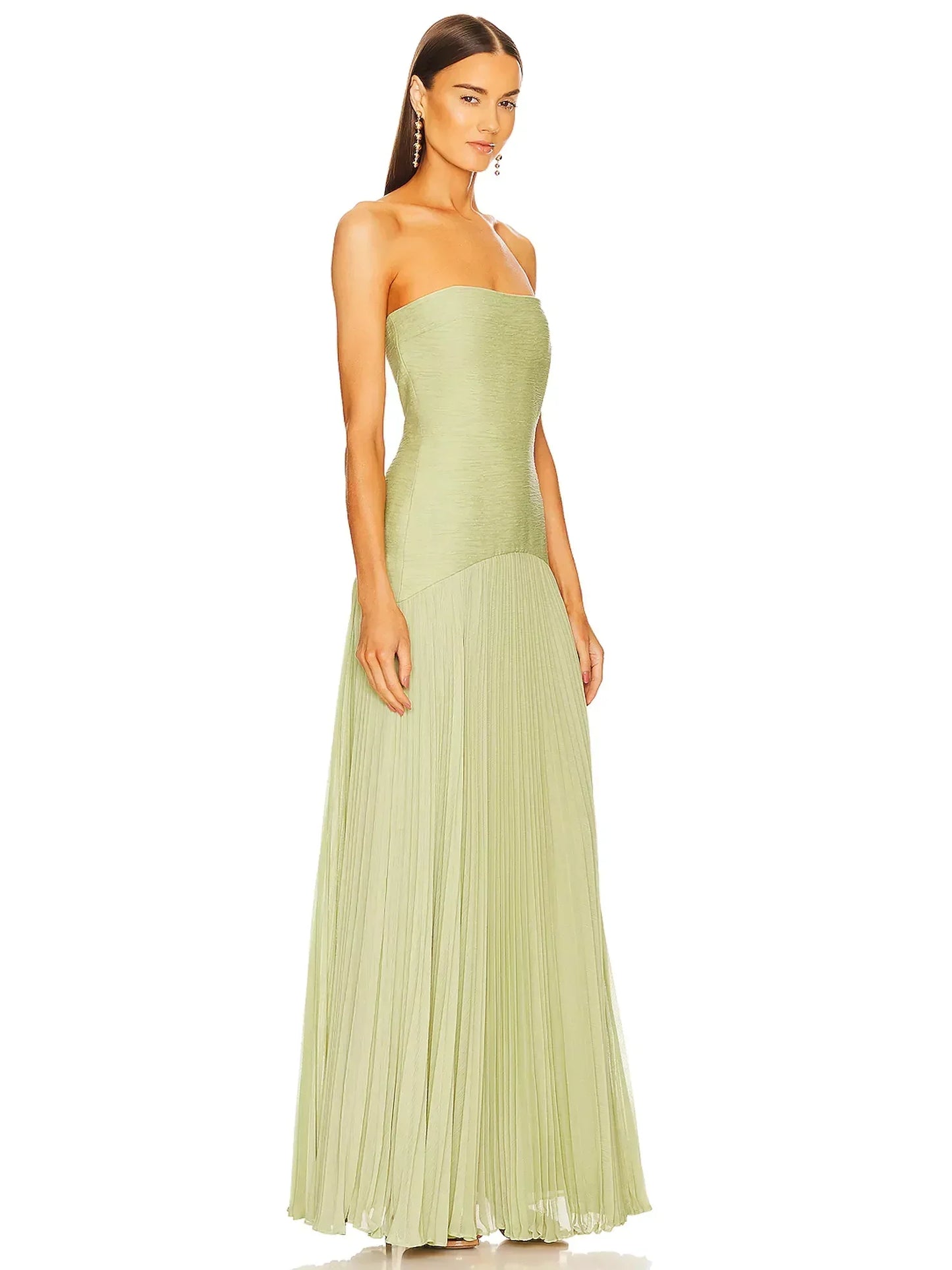 Women's Strapless Pleated Maxi Dress Formal Evening Gown