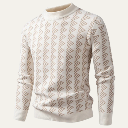 Men's Crew Neck Knit Sweater Geometric Pattern Warm