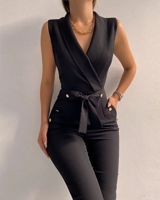 Women's Sleeveless V-Neck Jumpsuit - Fashinoza