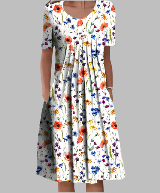 Women's Short Sleeve Floral Print Dress - Fashinoza