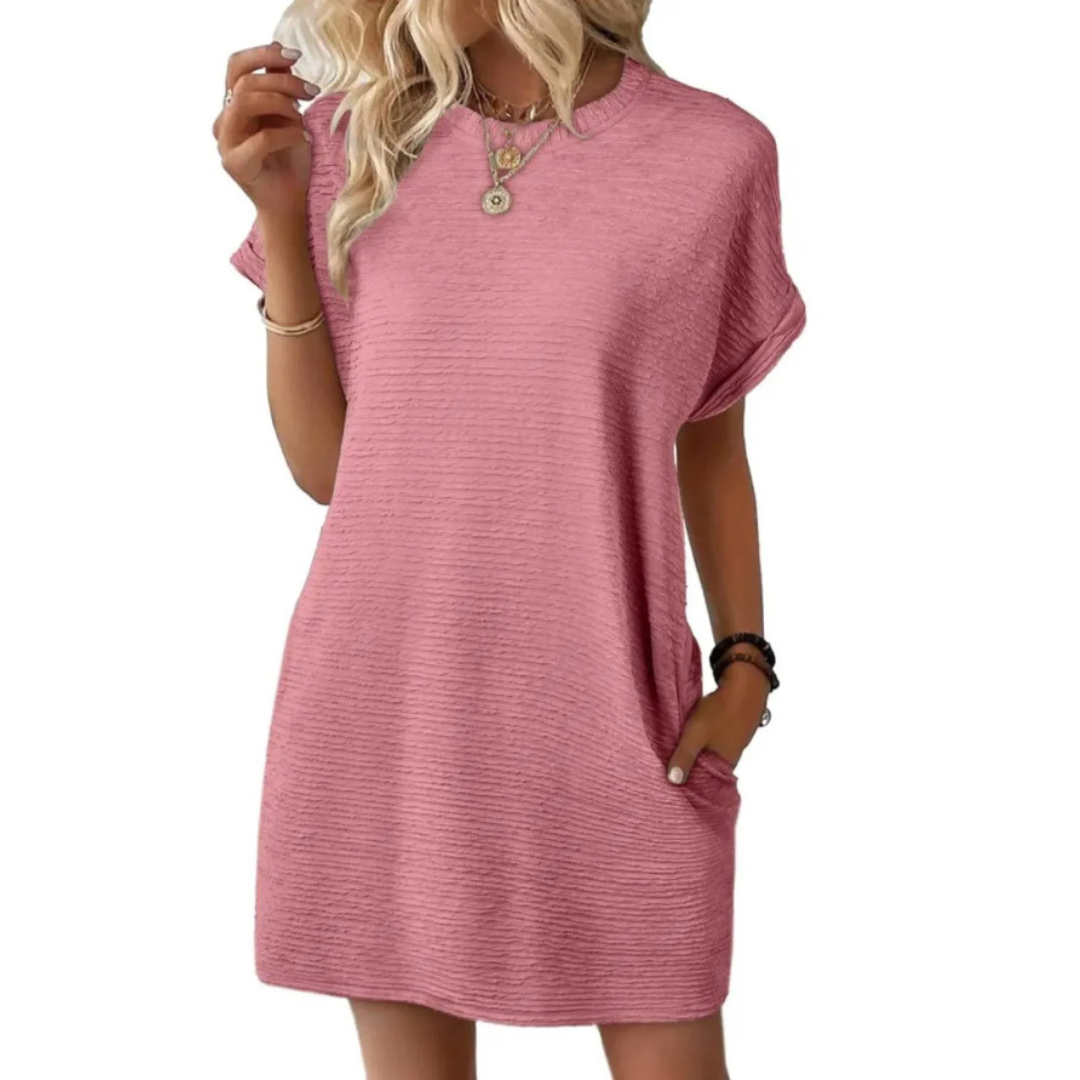Women's Crew Neck Mini T-Shirt Dress Short Sleeve