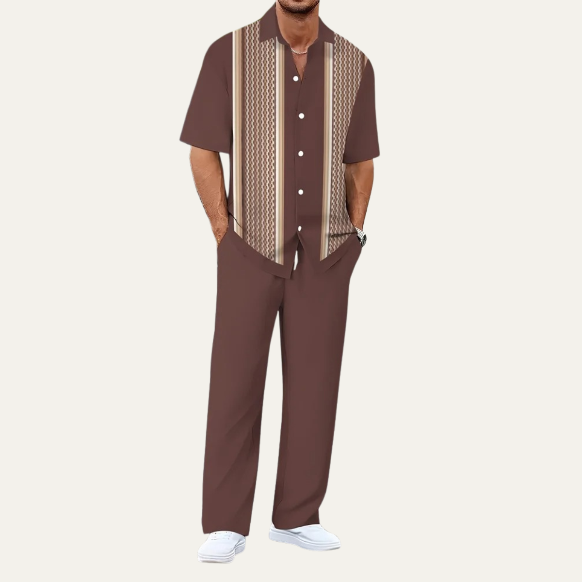 Men's 2 Piece Striped Outfit Set Shirt Pants Lightweight
