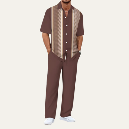 Men's 2 Piece Striped Outfit Set Shirt Pants Lightweight