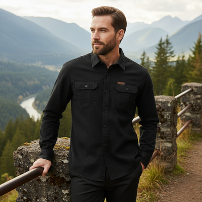 Men's Soft Cargo Shirt Multi Pocket Solid Color Cotton