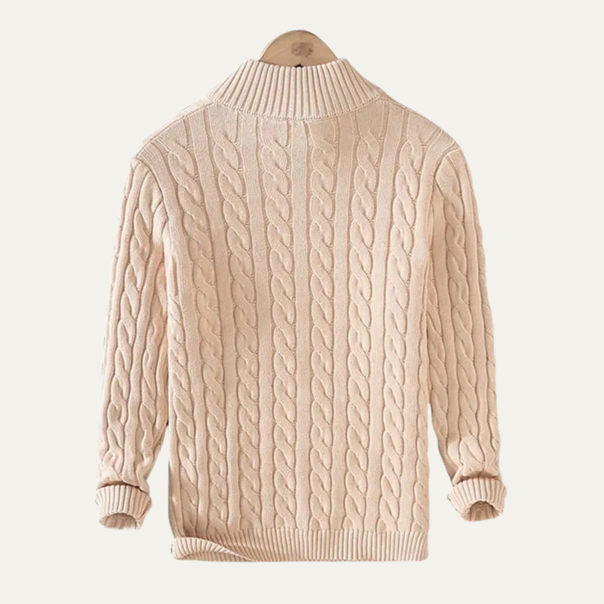Men's Cotton Cable Knit Sweater Half Zip Natural