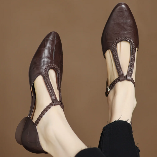 Women's Leather Mary Jane Flats Pointed Toe - Fashinoza