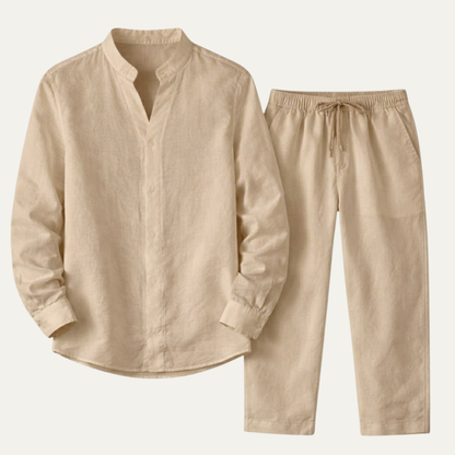 Men's Cotton Linen Casual Shirt Pants Set