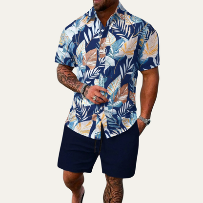 Men's Tropical Shirt And Shorts Set Casual Cotton