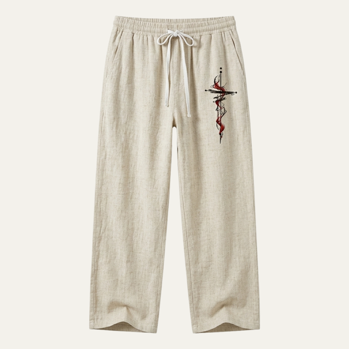Men's Linen Wide Leg Drawstring Pants Lightweight Beige
