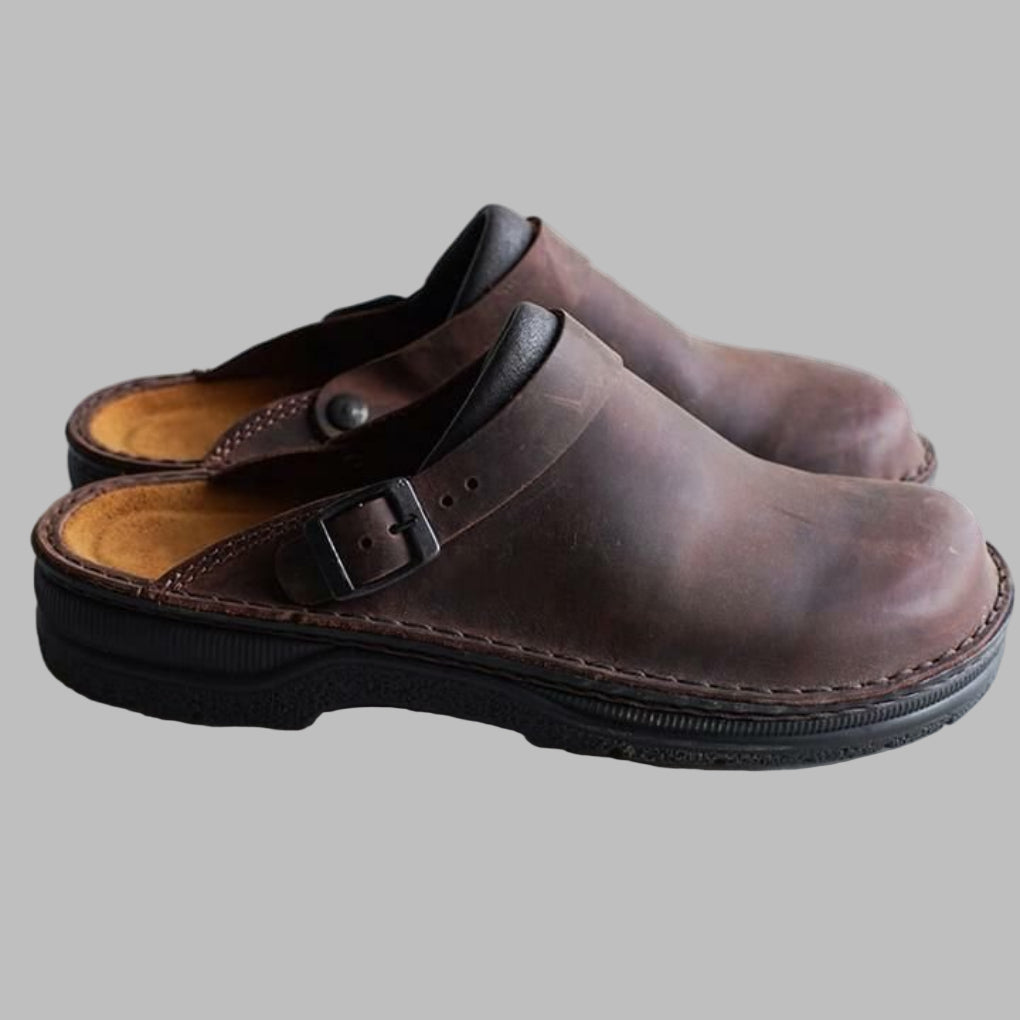 Men's Slip On Leather Clogs - Fashinoza