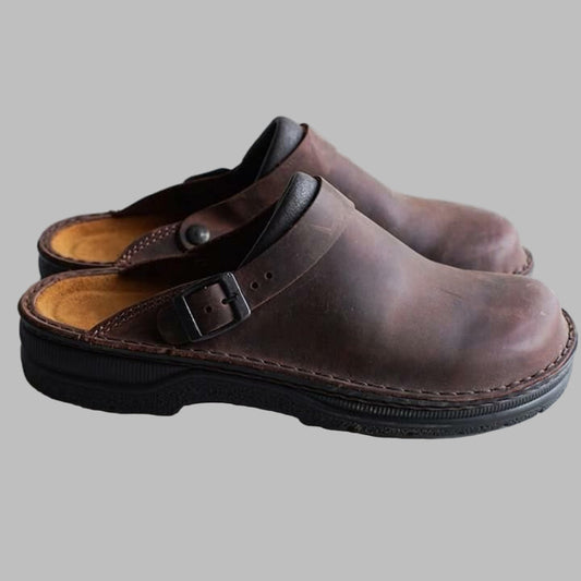 Men's Slip On Leather Clogs - Fashinoza